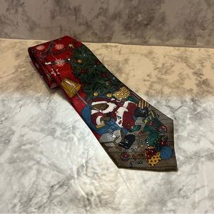 Vintage “Thinking of You” Christmas Holiday Napping Teddy Bear Santa Tie 58”